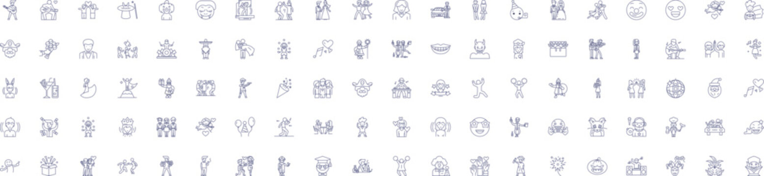 Party people line icons signs set. Design collection of Festive, revelers, merrymakers, attendants, celebrants, guests, invitees, merry goers outline concept vector illustrations