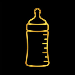baby bottle icon in gold colored for graphic and web design