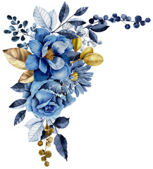Navy blue wedding bouquet flower watercolor