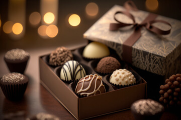 chocolate candies in a box, generative Ai