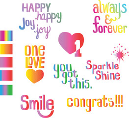 Words of Encouragement, Words of Love, Gradient Swatches, Lettering, Graphics, Set of Encouraging Words, Valentines, Sentiments, Editable, Happy Thoughts