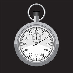 stopwatch analog, black background, time measurement, vector illustration 