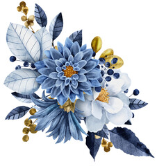Navy blue wedding bouquet flower watercolor