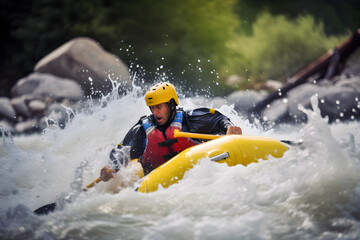 man rafting in the river