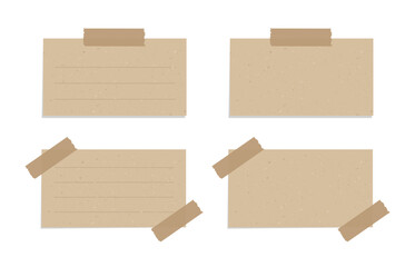 Aesthetic vintage brown paper note set. Recycled memo paper with adhesive tape vector illustration.