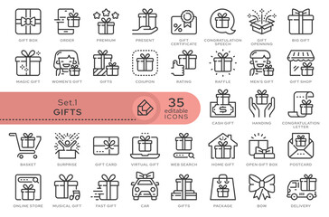 Set of conceptual icons. Vector icons in flat linear style for web sites, applications and other graphic resources. Set from the series - Gift and Present. Editable outline icon.	