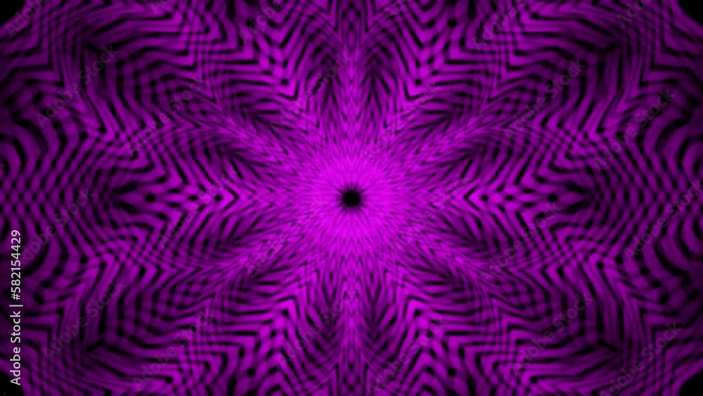 Poster moving round pattern in snowflake form of many blending pink stripes. optical art moire psychedelic 