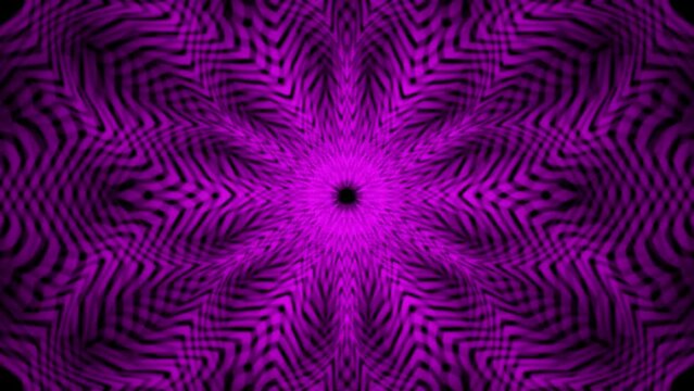 Moving round pattern in snowflake form of many blending pink stripes. Optical art moire psychedelic background design.