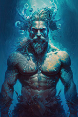 Oceanic God/Neptune/Poseidon Generative AI - obrazy, fototapety, plakaty