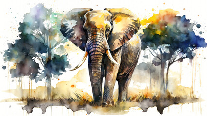 African Elephant Watercolors 8k, Generative AI