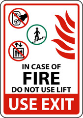 In Case of Fire Do Not Use Lift Sign