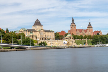 Fototapeta na wymiar A view of the Chrobry Embankment in the city of Szczecin