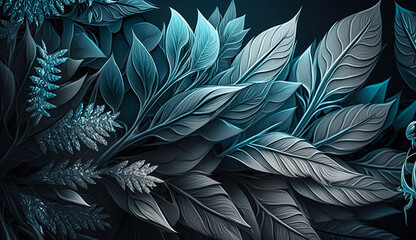 Tropical flowers and leaves background. AI Generative