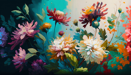 Floral multicolored Dreamscape in oil painting - Generative Ai