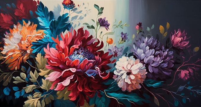 Floral multicolored Dreamscape in oil painting - Generative Ai