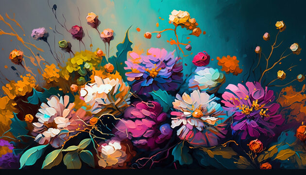 Floral multicolored Dreamscape in oil painting - Generative Ai