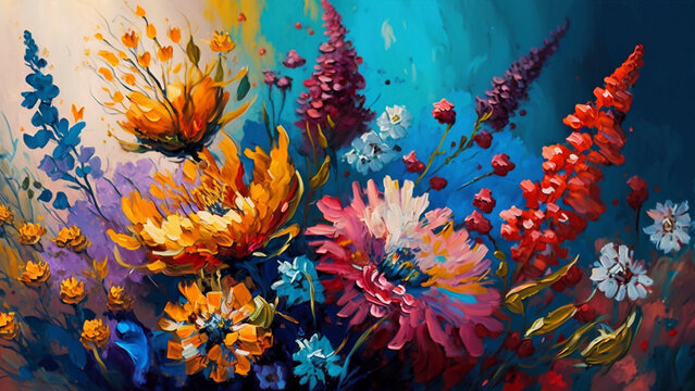 Floral multicolored Dreamscape in oil painting - Generative Ai