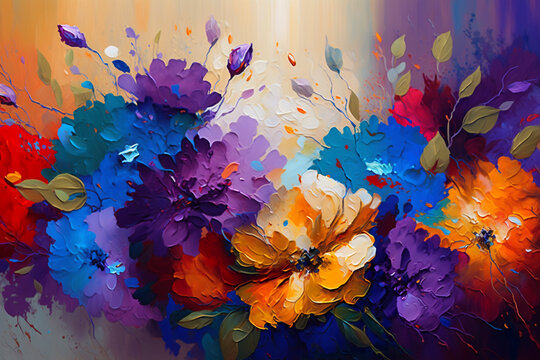 Oil-painted Garden - Colorful flowers - Generative Ai