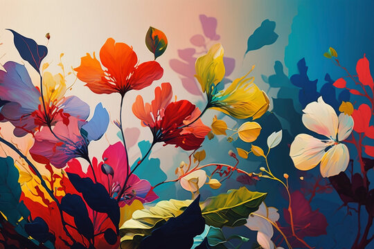 Fototapeta Colorful flowers as a panoramic background - Generative Ai