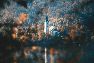 lake bled view in autumn on a sunny day