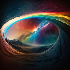 
rainbow in space, world, fantasy, illustration, wallpaper - Generative AI