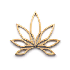 Marijuana lineal flower or cannabis leaf weed wood style logo icon isolated on white background. 3D Render illustration