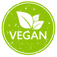Round green vegan stamp, vector grunge