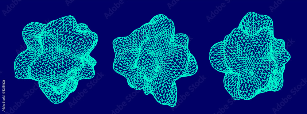 Leinwandbilder distorted shapes made of mesh. set of abstract vector 3d elements for cover or poster design.