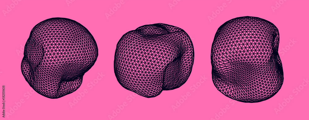 Poster distorted shapes made of mesh. set of abstract vector 3d elements for cover or poster design.
