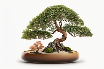 Fototapeta premium Japanese bonsai tree planted in a container. Beautiful real tree.