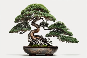 small japanese bonsai tree Nature art on white background