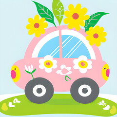 flowers in a car cartoons