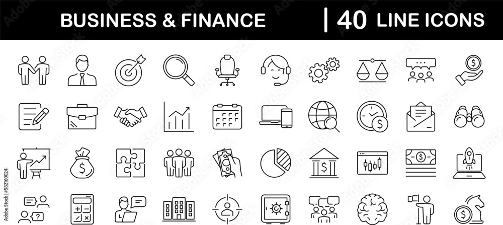 Leinwandbilder Business and finance set of web icons in line style. Money and business icons for web and mobile app. Money, business process, bank, teamwork, office, payment, management, wallet. Vector illustration