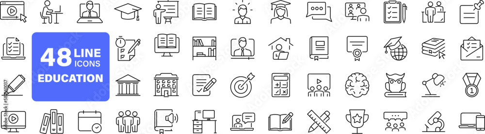 Aufkleber education set of web icons in line style. learning icons for web and mobile app. e-learning, video t