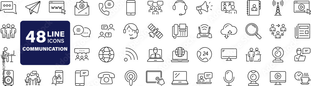 Poster communication set of web icons in line style. speaking signs for web and mobile app. contact us, dis
