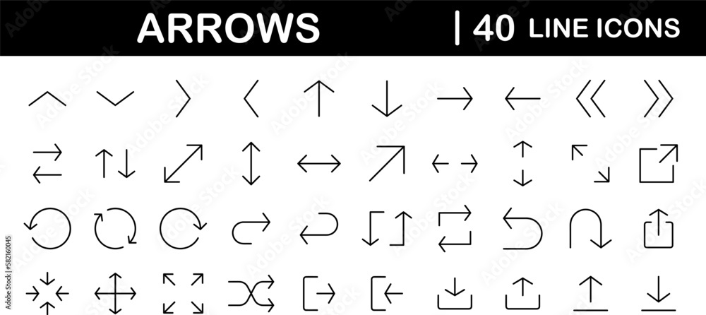 Poster arrows big black set of web icons in line style. arrow collection signs for web and mobile app. arro