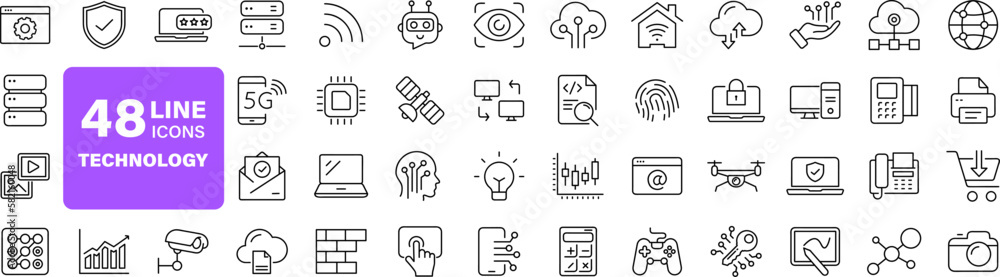 Leinwandbilder technology set of web icons in line style. information technology signs for web and mobile app. it n