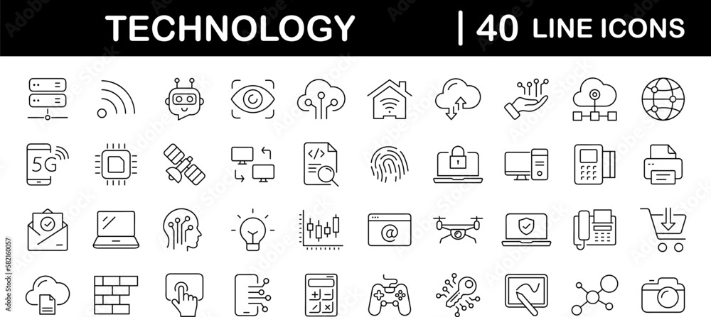 Leinwandbilder technology set of web icons in line style. information technology signs for web and mobile app. it n