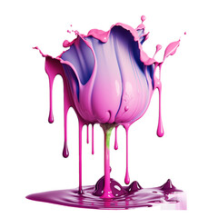 Abstract paint splatter pink summer rose flower and paint splash closeup isolated Transparent background png. Generative ai