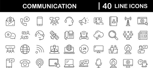 Communication set of web icons in line style. Speaking signs for web and mobile app. Contact us, discussion, speech bubble, talking, consultation, conversation chat. Vector illustration