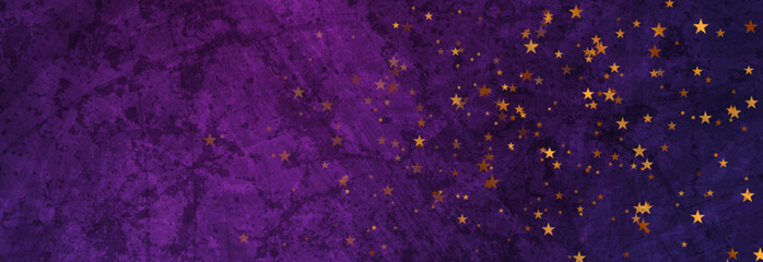Dark violet grunge texture background with small golden stars. Abstract retro vector design