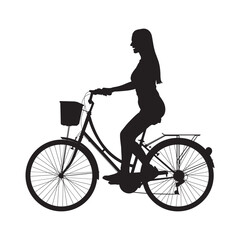 Woman cycling side view full length vector silhouette.