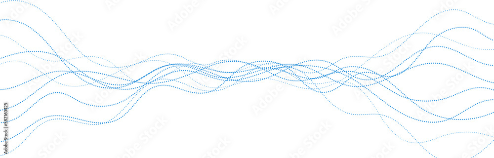 Poster sci-fi abstract minimal background with blue dotted curved wavy lines. technology futuristic vector 