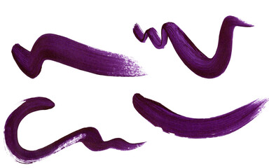 Brushstrokes in Purple. Hand painted. 4 elements Set. Isolated items.