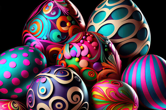 Close-up of colorful abstract easter eggs as easter background illustration (Generative AI)