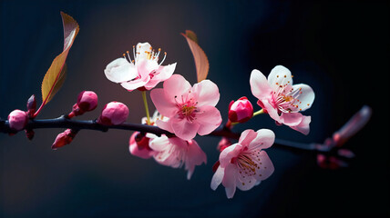 Cherry blossoms, branches, spring, simple background, digital illustration, generated by AI