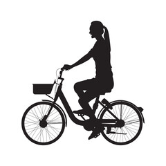 Fototapeta na wymiar Woman cycling side view full length vector silhouette.