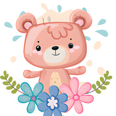 Fototapeta na wymiar cartoon teddy bear with flower