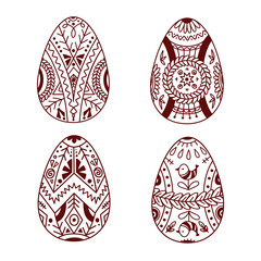 Outline set with Easter eggs which are festively painted