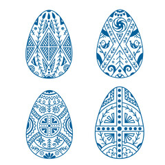 Outline set with Easter eggs which are festively painted
